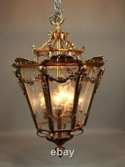 Chandelier Lantern French Louis XVI Style Bronze Gold Leaf Elegant Vintage Light