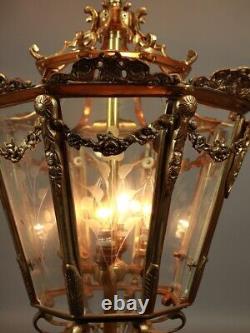 Chandelier Lantern French Louis XVI Style Bronze Gold Leaf Elegant Vintage Light