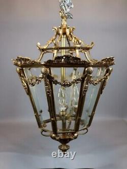 Chandelier Lantern French Louis XVI Style Bronze Gold Leaf Elegant Vintage Light
