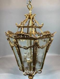 Chandelier Lantern French Louis XVI Style Bronze Gold Leaf Elegant Vintage Light