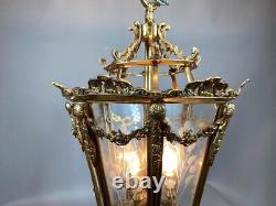 Chandelier Lantern French Louis XVI Style Bronze Gold Leaf Elegant Vintage Light