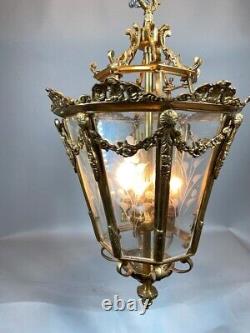 Chandelier Lantern French Louis XVI Style Bronze Gold Leaf Elegant Vintage Light