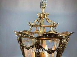 Chandelier Lantern French Louis XVI Style Bronze Gold Leaf Elegant Vintage Light