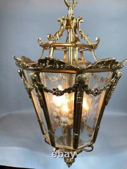 Chandelier Lantern French Louis XVI Style Bronze Gold Leaf Elegant Vintage Light
