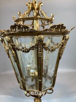 Chandelier Lantern French Louis XVI Style Bronze Gold Leaf Elegant Vintage Light