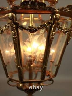 Chandelier Lantern French Louis XVI Style Bronze Gold Leaf Elegant Vintage Light