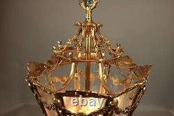 Chandelier Lantern French Louis XVI Style Bronze Gold Leaf Elegant Vintage Light