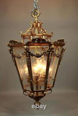 Chandelier Lantern French Louis XVI Style Bronze Gold Leaf Elegant Vintage Light