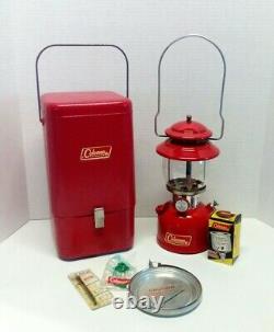 Coleman 200a Red Lantern withMetal Guillotine Case, Storage Ring, Funnel 8/1966