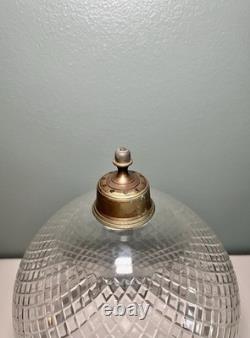 Colonial Etched Glass Bell Jar Lantern Diamond Cut Floral Brass Antique Vintage