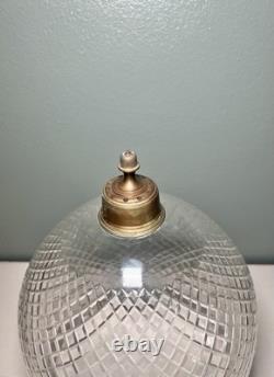 Colonial Etched Glass Bell Jar Lantern Diamond Cut Floral Brass Antique Vintage