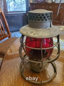 Dietz No. 39 Antique Railroad Lantern Red Glass Globe Steel Clad City of New York