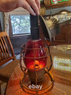 Dietz No. 39 Antique Railroad Lantern Red Glass Globe Steel Clad City of New York