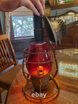 Dietz No. 39 Antique Railroad Lantern Red Glass Globe Steel Clad City of New York