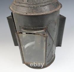 Early Antique Punched Tin & Glass Candle Lantern Primitive American Folk Art