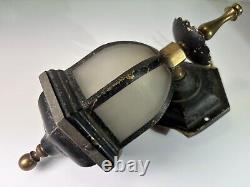 Early Art Deco 1930s Cast Iron Brass Sconce Lantern Frosted Glass Early Electric
