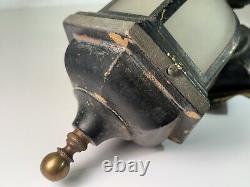 Early Art Deco 1930s Cast Iron Brass Sconce Lantern Frosted Glass Early Electric