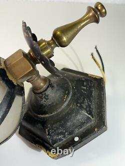 Early Art Deco 1930s Cast Iron Brass Sconce Lantern Frosted Glass Early Electric