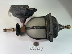 Early Art Deco 1930s Cast Iron Brass Sconce Lantern Frosted Glass Early Electric