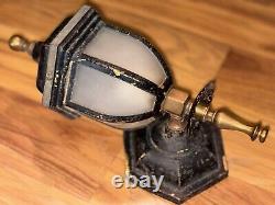 Early Art Deco 1930s Cast Iron Brass Sconce Lantern Frosted Glass Early Electric