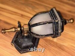 Early Art Deco 1930s Cast Iron Brass Sconce Lantern Frosted Glass Early Electric