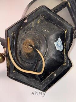 Early Art Deco 1930s Cast Iron Brass Sconce Lantern Frosted Glass Early Electric