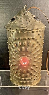 Early Bradley & Hubbard Pierced Brass Lantern with Colored Faceted Jeweled Glass