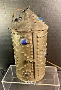 Early Bradley & Hubbard Pierced Brass Lantern with Colored Faceted Jeweled Glass