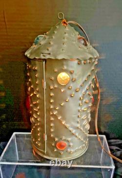 Early Bradley & Hubbard Pierced Brass Lantern with Colored Faceted Jeweled Glass