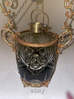 Elegant antique lantern glass VINTAGE 19 century oil lamp Brass