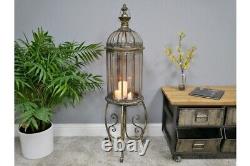 Extra Large Antique Style Rustic Gold Candle Lantern on a Stand