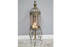 Extra Large Antique Style Rustic Gold Candle Lantern on a Stand