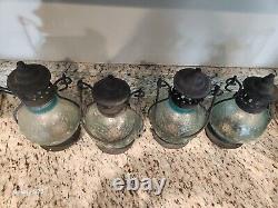 FOUR Vtg Teal Embossed Round Standing Or Hanging Lanterns