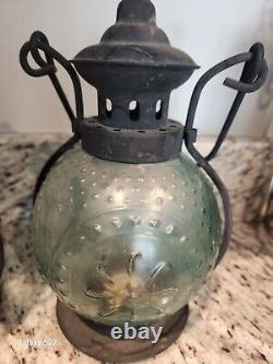 FOUR Vtg Teal Embossed Round Standing Or Hanging Lanterns