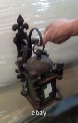 Fabulous Antique Gothic Hand Wrought Iron Lantern Pendant Chandelier w Bracket
