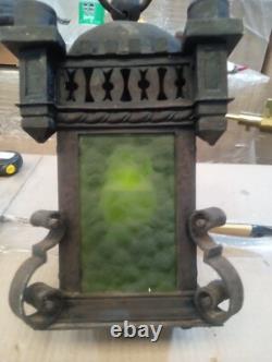 Fabulous Antique Gothic Hand Wrought Iron Lantern Pendant Chandelier w Bracket