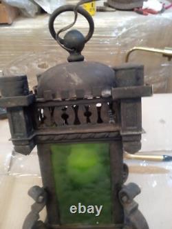 Fabulous Antique Gothic Hand Wrought Iron Lantern Pendant Chandelier w Bracket