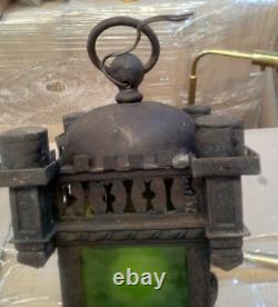 Fabulous Antique Gothic Hand Wrought Iron Lantern Pendant Chandelier w Bracket