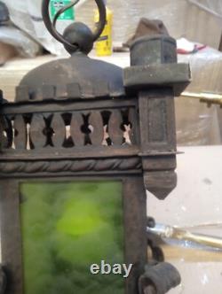 Fabulous Antique Gothic Hand Wrought Iron Lantern Pendant Chandelier w Bracket