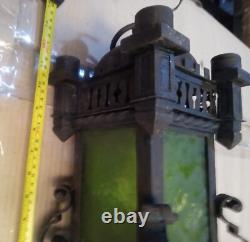 Fabulous Antique Gothic Hand Wrought Iron Lantern Pendant Chandelier w Bracket