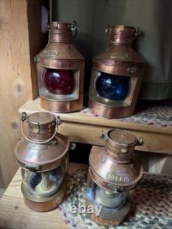 Four Tung Woo 12 Ship Oil Lanterns Copper Brass Nautical Vintage