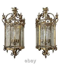 French Antique Brass Glass Lantern (6x Available)