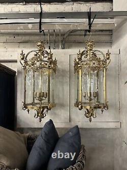 French Antique Brass Glass Lantern (6x Available)