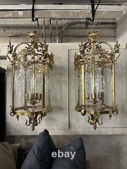 French Antique Brass Glass Lantern (6x Available)