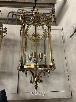 French Antique Brass Glass Lantern (6x Available)