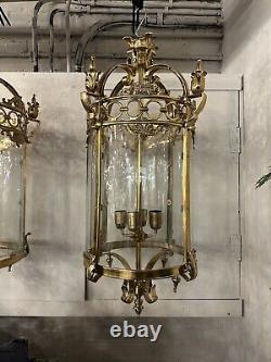 French Antique Brass Glass Lantern (6x Available)