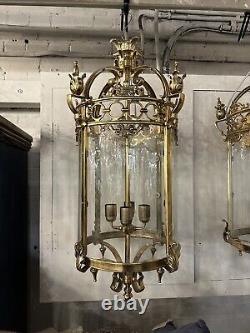 French Antique Brass Glass Lantern (6x Available)