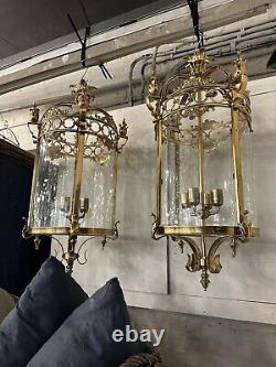 French Antique Brass Glass Lantern (6x Available)