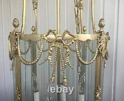 French Louis XVI Style Dore Bronze Lantern Chandelier Foyer Hall Ceiling Fixture