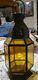 GORGEOUS YELLOW GLASS ANTIQUE HANGING DOOR LANTERN WithCANDLE HOLDER INSIDE